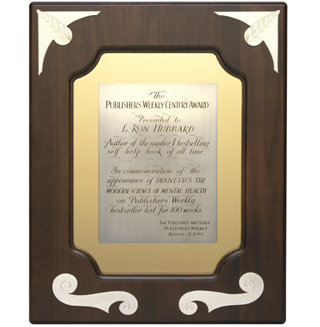 Premio del Siglo – Revista Publishers Weekly | Otorgado a L. Ronald Hubbard, “autor del mejor vendido número uno en cuanto a libros de autoayuda de todos los tiempos” y “en conmemoración de la aparición de Dianetics: La Ciencia Moderna de la Salud Mental en la lista de mejores vendidos de Publishers Weekly durante 100 semanas”.